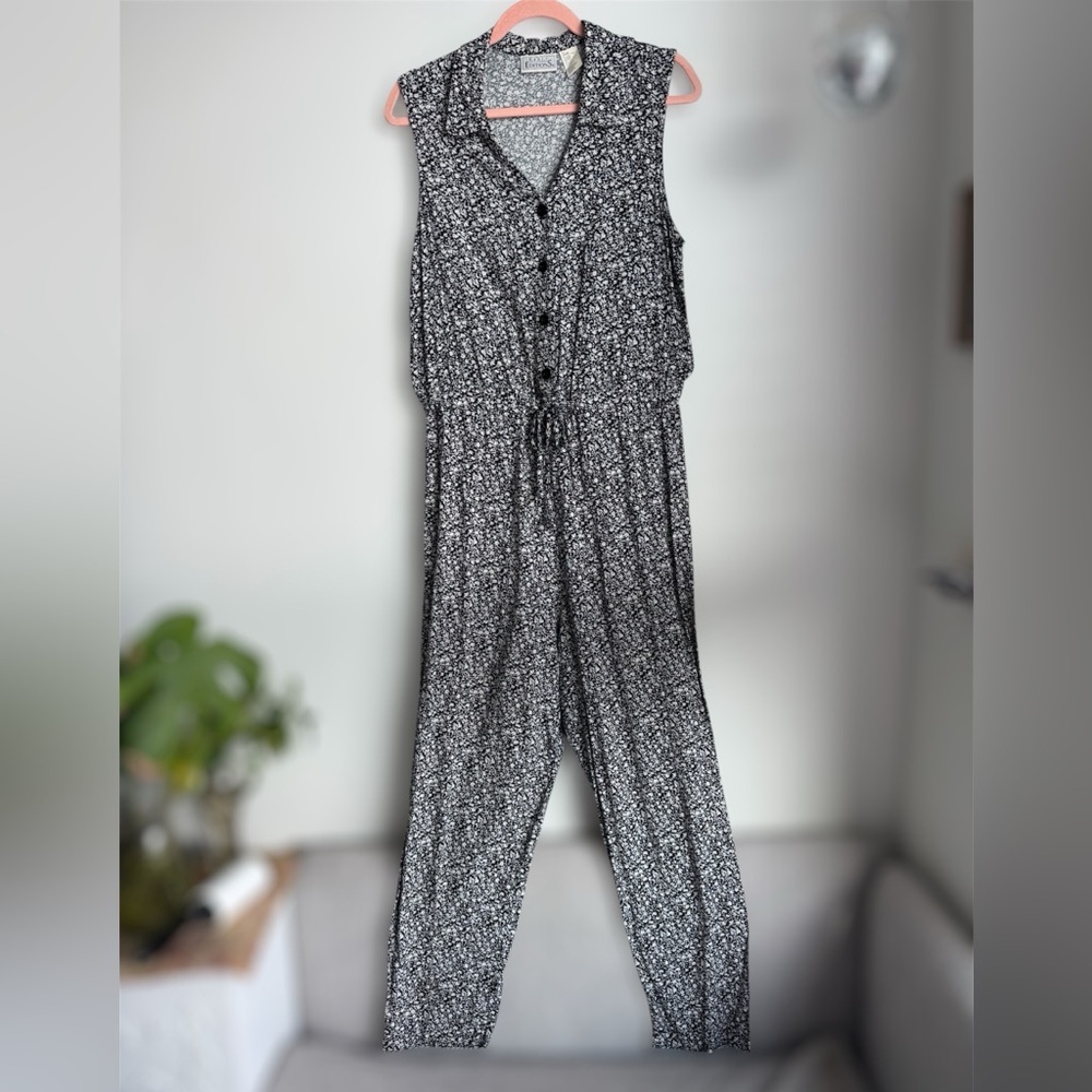 Vintage Basic Editions Black and White Floral Jumpsuit